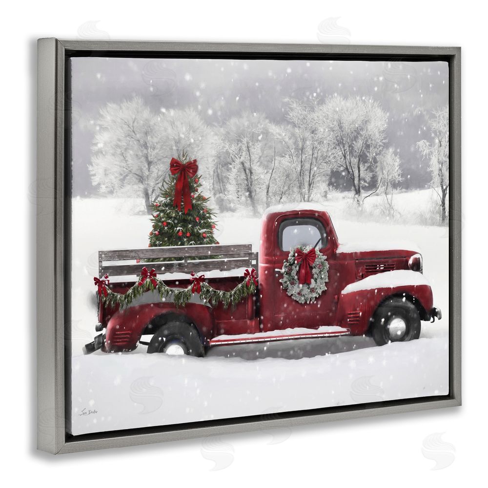 Lori Deiter Wreath Bedecked Christmas Truck Gray Floating Frame Canvas Art Print