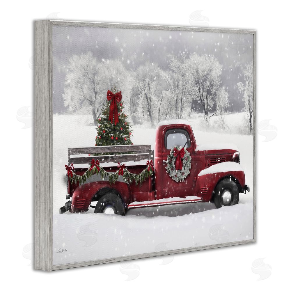 Lori Deiter Wreath Bedecked Christmas Truck Gray Framed Giclee Art Print