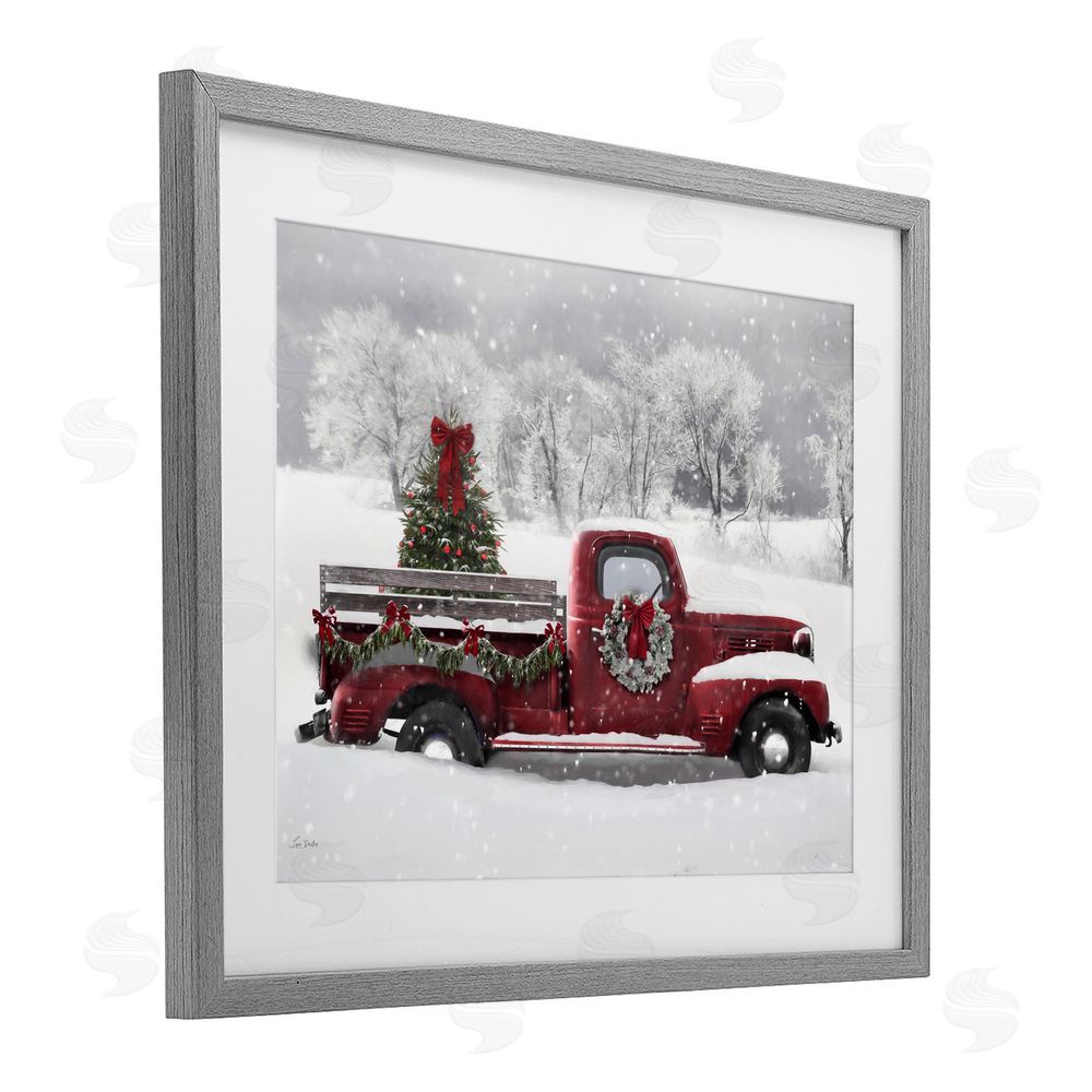 Lori Deiter Wreath Bedecked Christmas Truck Gray Framed Print Under Glass Art