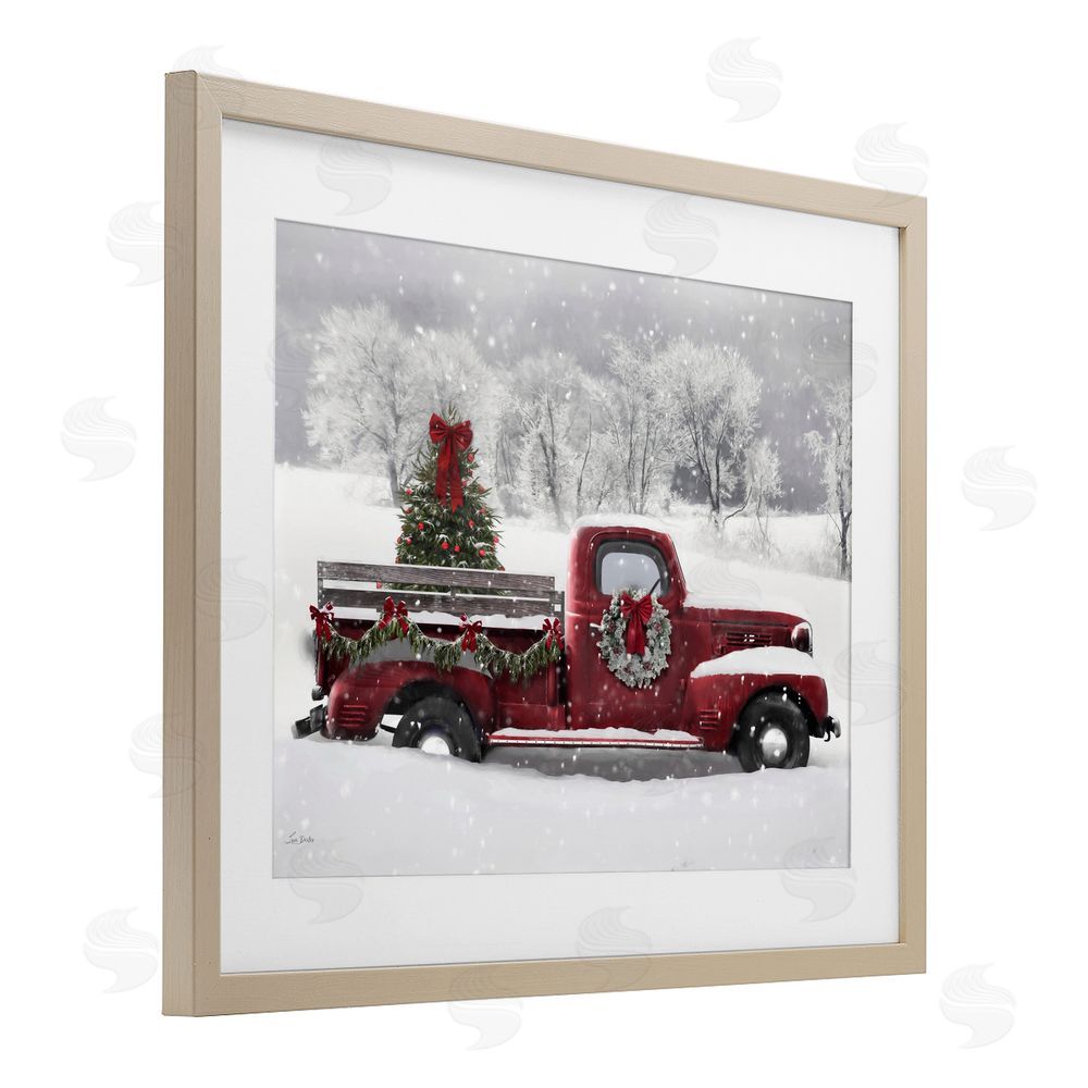 Lori Deiter Wreath Bedecked Christmas Truck Birch Framed Print Under Glass Art