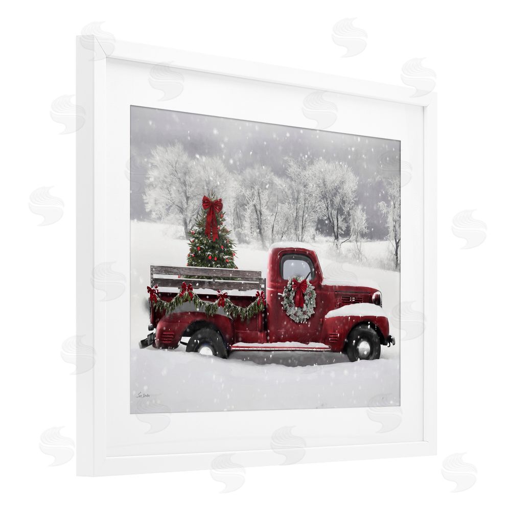 Lori Deiter Wreath Bedecked Christmas Truck White Framed Print Under Glass Art