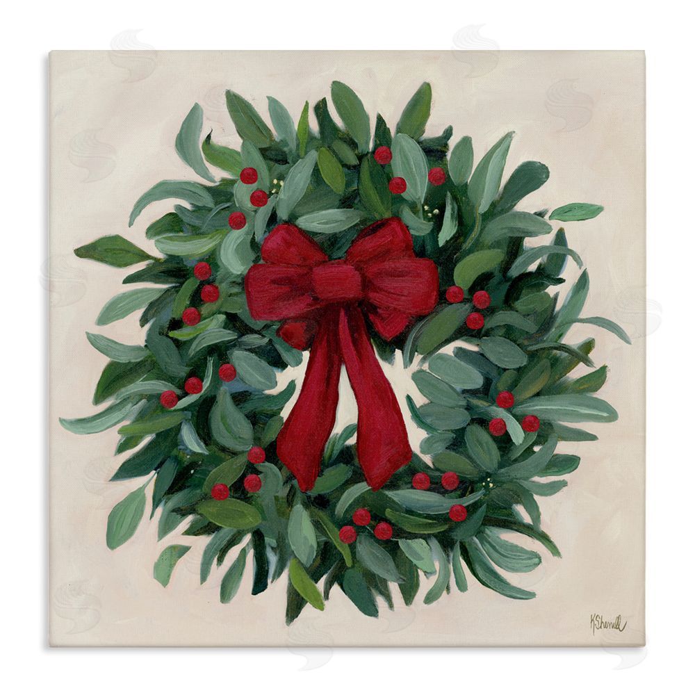 Kate Sherrill Ribbon Holly Wreath Canvas Wall Art Print
