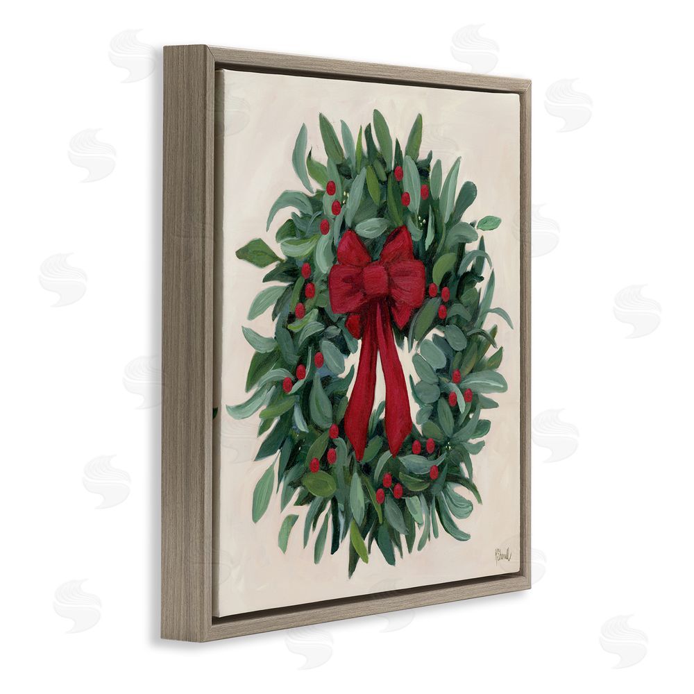 Kate Sherrill Ribbon Holly Wreath Brown Floating Frame Canvas Art Print