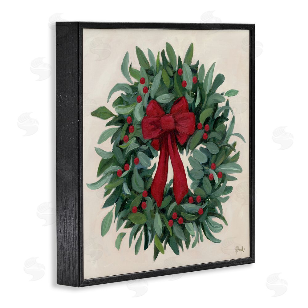 Kate Sherrill Ribbon Holly Wreath Black Framed Giclee Art Print