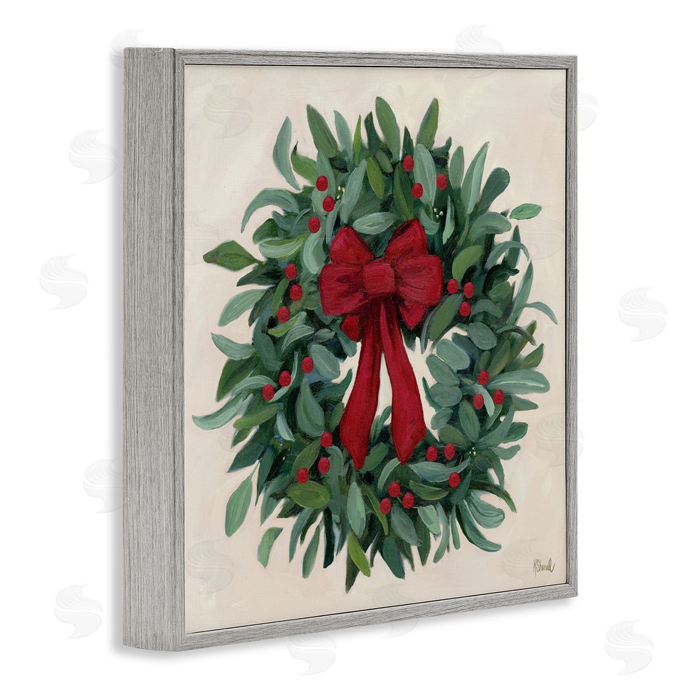 Kate Sherrill Ribbon Holly Wreath Gray Framed Giclee Art Print