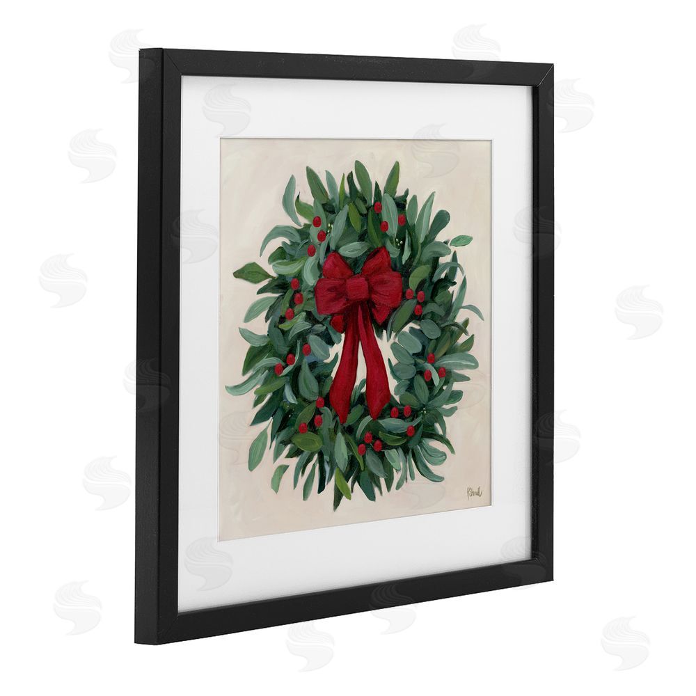 Kate Sherrill Ribbon Holly Wreath Black Framed Print Under Glass Art