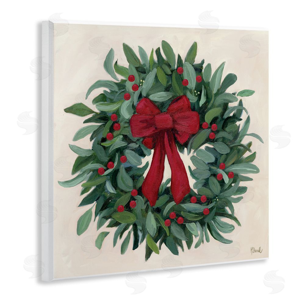 Kate Sherrill Ribbon Holly Wreath Wall Plaque Art Print