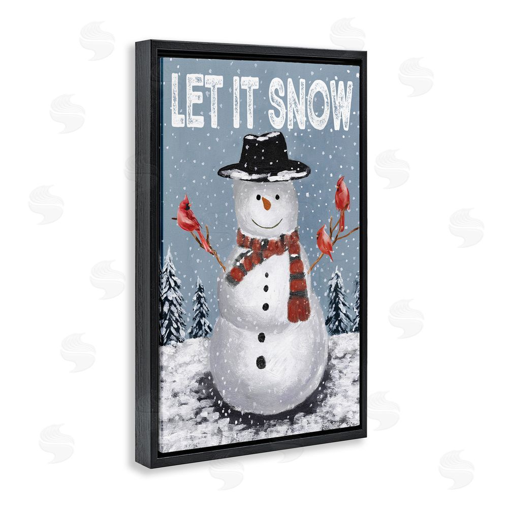 Dogwood Portfolio Let It Snow Joyful Snowman Black Floating Frame Canvas Wall Art Print