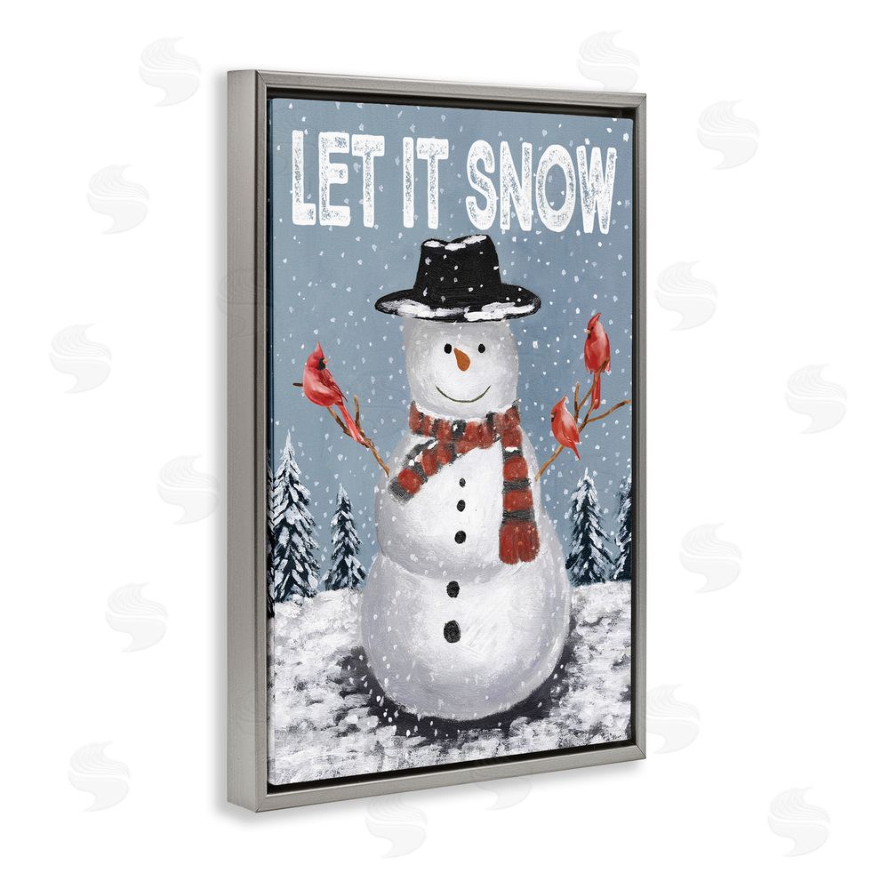 Dogwood Portfolio Let It Snow Joyful Snowman Gray Floating Frame Canvas Art Print