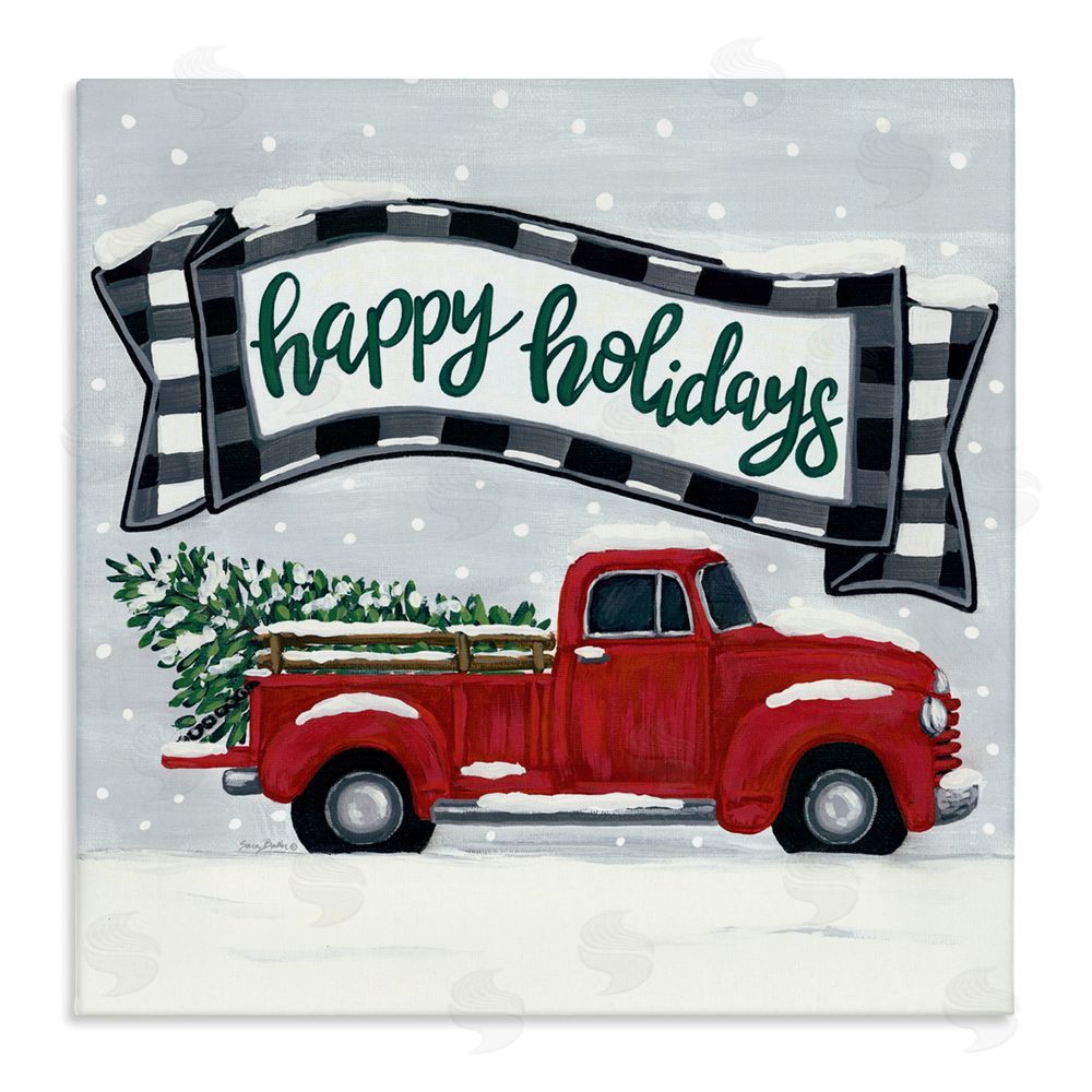 Sara Baker Happy Holiday Farm Truck & Tree Canvas Wall Art Print