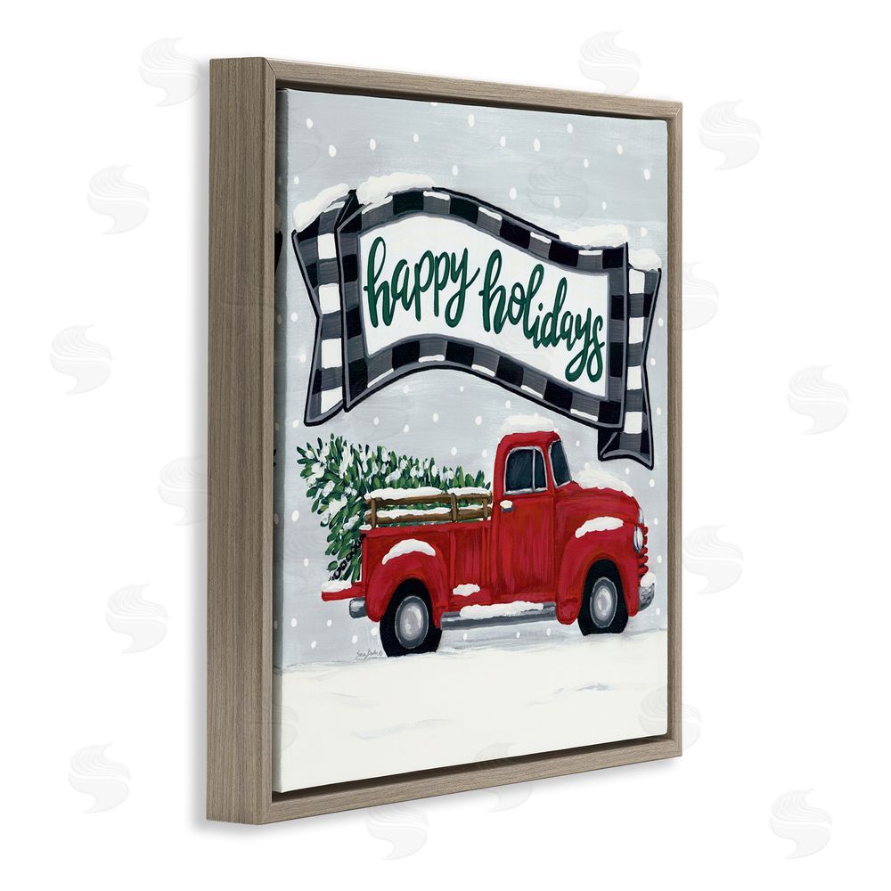 Sara Baker Happy Holiday Farm Truck & Tree Brown Floating Frame Canvas Art Print