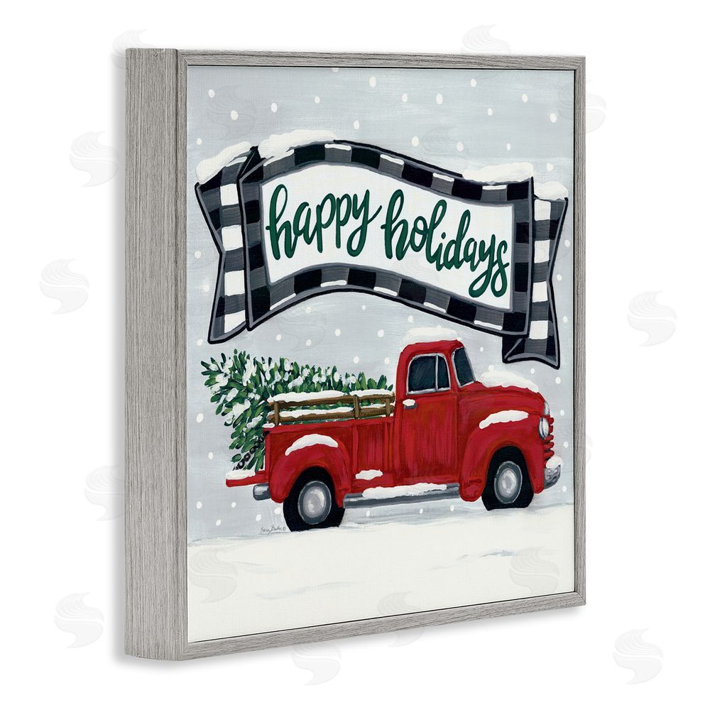 Sara Baker Happy Holiday Farm Truck & Tree Gray Framed Giclee Art Print