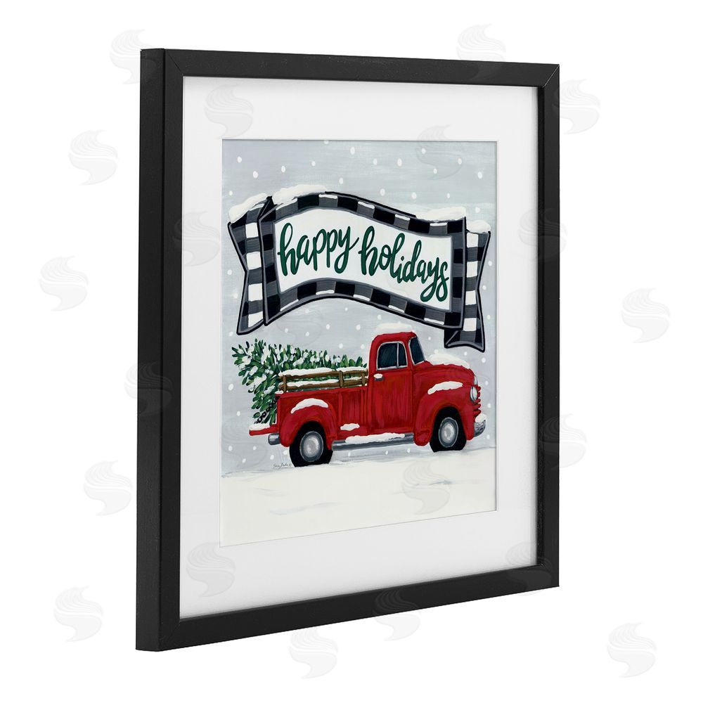 Sara Baker Happy Holiday Farm Truck & Tree Black Framed Print Under Glass Art
