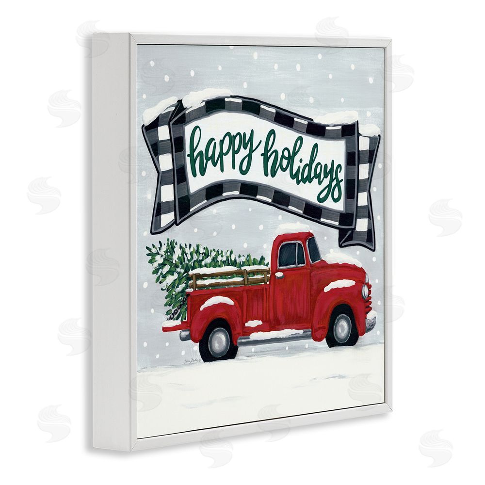 Sara Baker Happy Holiday Farm Truck & Tree White Frame Giclee Art Print