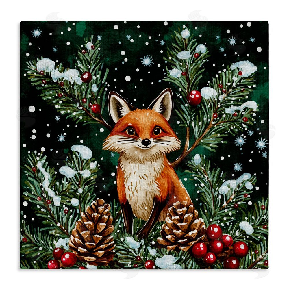 Yen Winter Fox & Pinecones Canvas Wall Art Print
