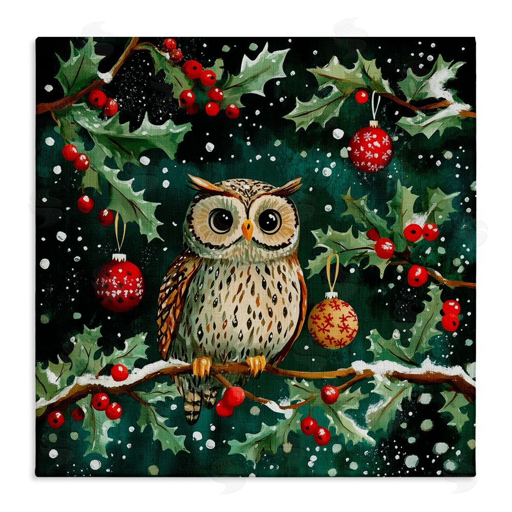 Yen Winter Owl with Gentle Snowfall Canvas Wall Art Print