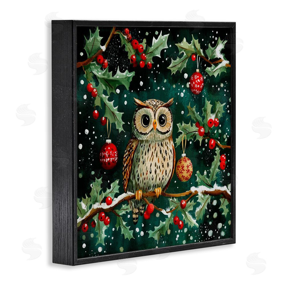 Yen Winter Owl with Gentle Snowfall Black Framed Giclee Art Print