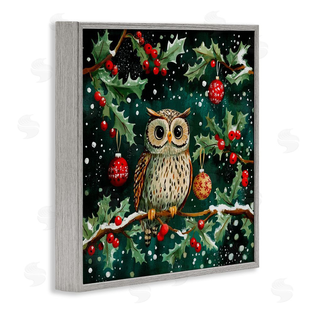 Yen Winter Owl with Gentle Snowfall Gray Framed Giclee Art Print