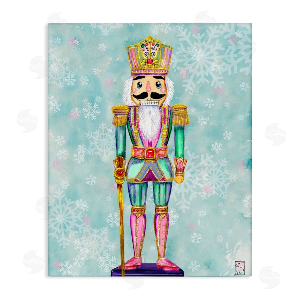 Sara Culpepper Pastel Nutcracker over Snowflakes Canvas Wall Art Print