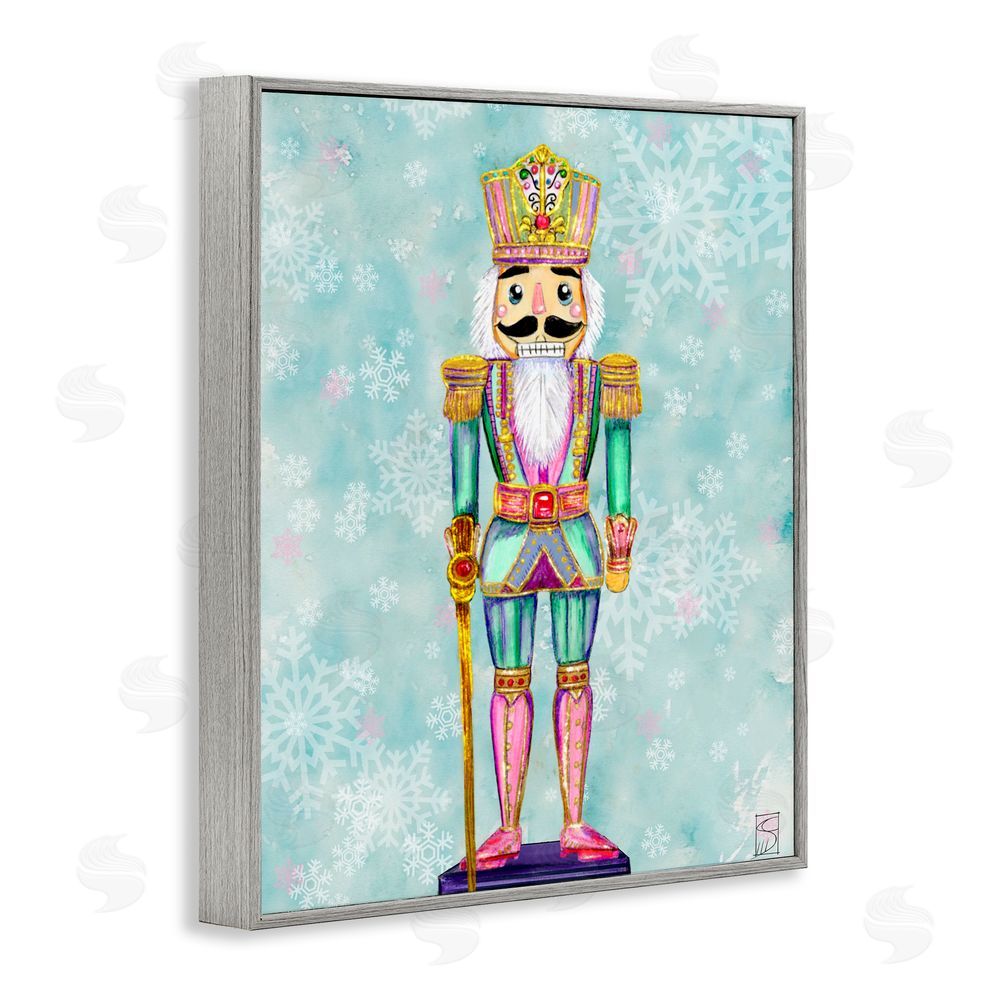 Sara Culpepper Pastel Nutcracker over Snowflakes Gray Framed Giclee Art Print