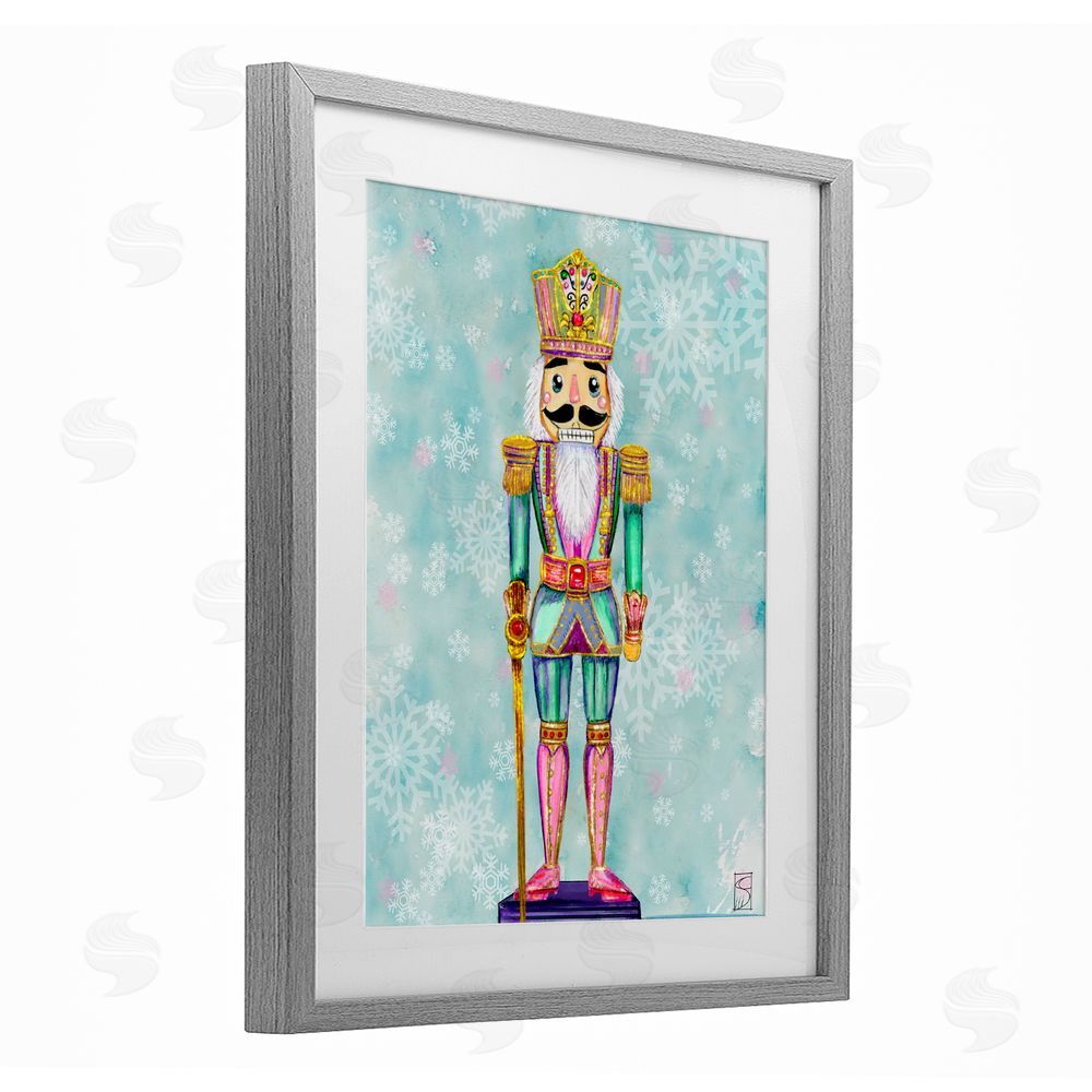 Sara Culpepper Pastel Nutcracker over Snowflakes Gray Framed Print Under Glass Art