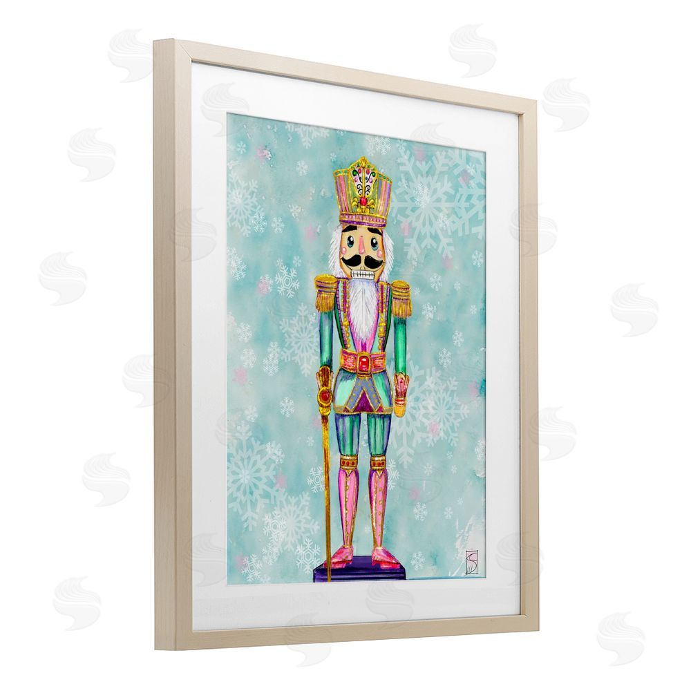 Sara Culpepper Pastel Nutcracker over Snowflakes Birch Framed Print Under Glass Art