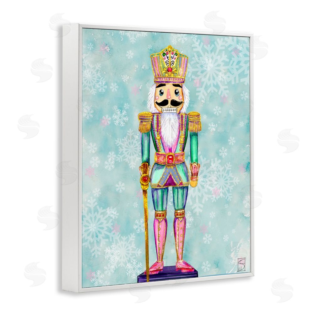 Sara Culpepper Pastel Nutcracker over Snowflakes White Frame Giclee Art Print