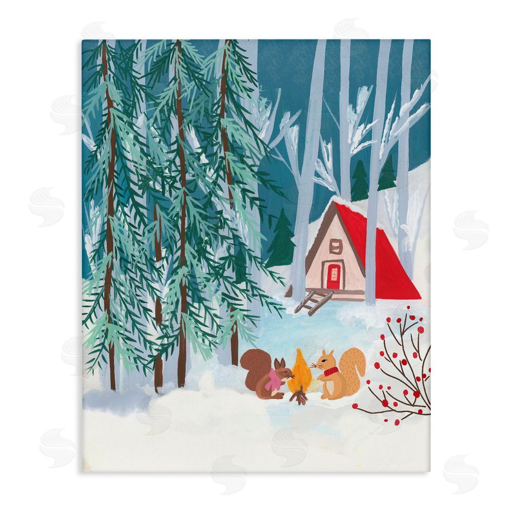 Nabeela Rumi Woodland Creatures Winter Campfire Canvas Wall Art Print