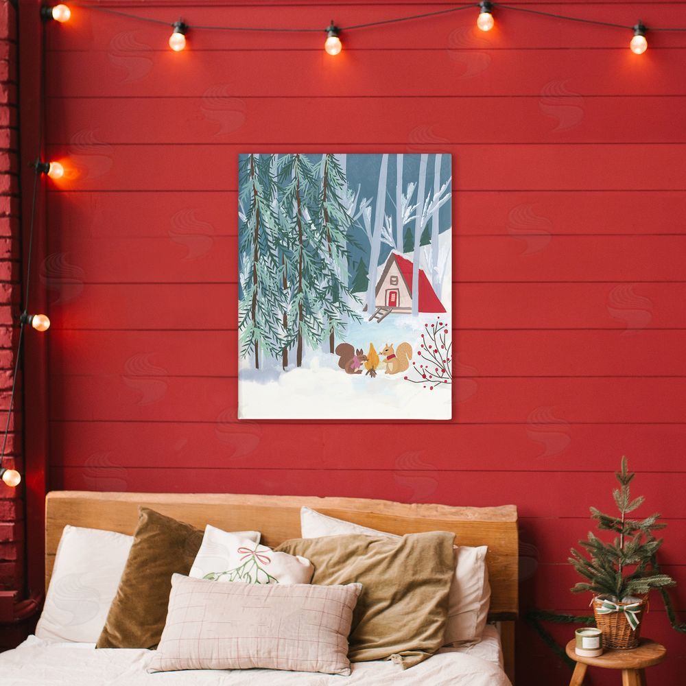 Nabeela Rumi Woodland Creatures Winter Campfire Printed Wall Art in Room