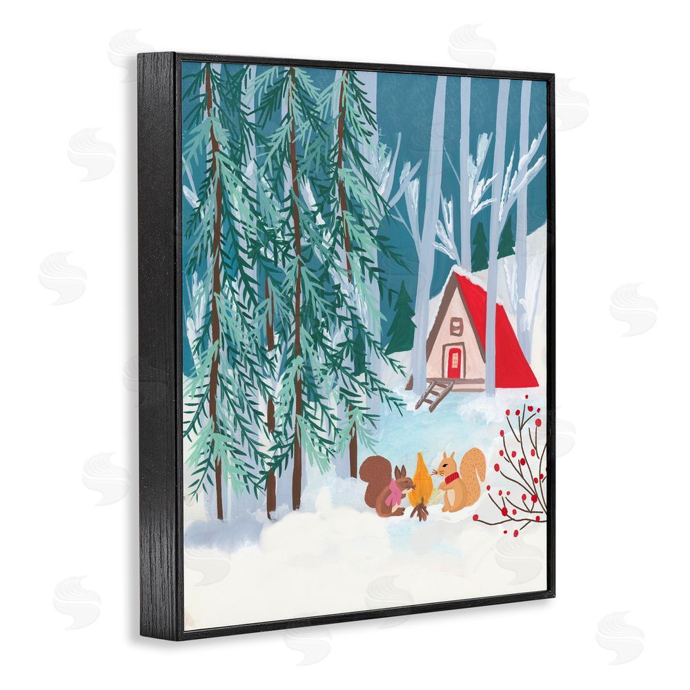 Nabeela Rumi Woodland Creatures Winter Campfire Black Framed Giclee Art Print