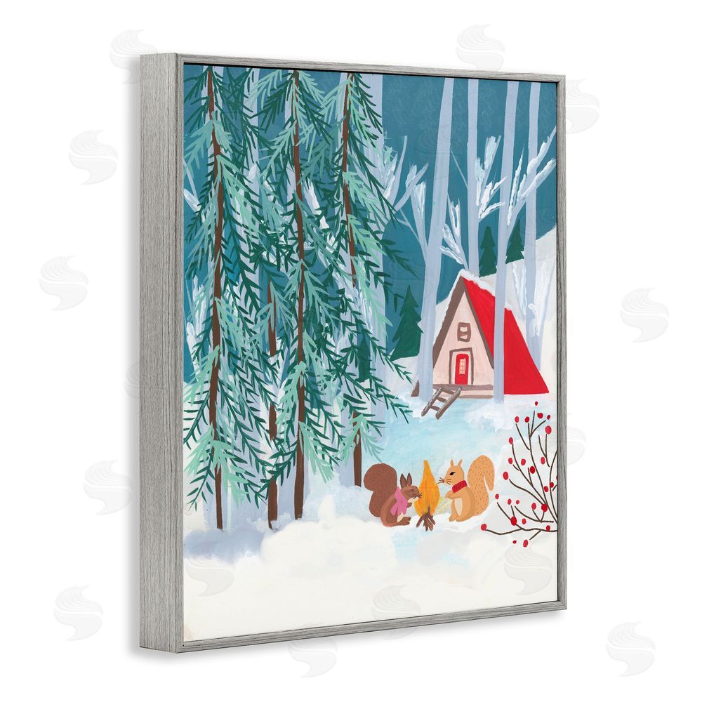 Nabeela Rumi Woodland Creatures Winter Campfire Gray Framed Giclee Art Print