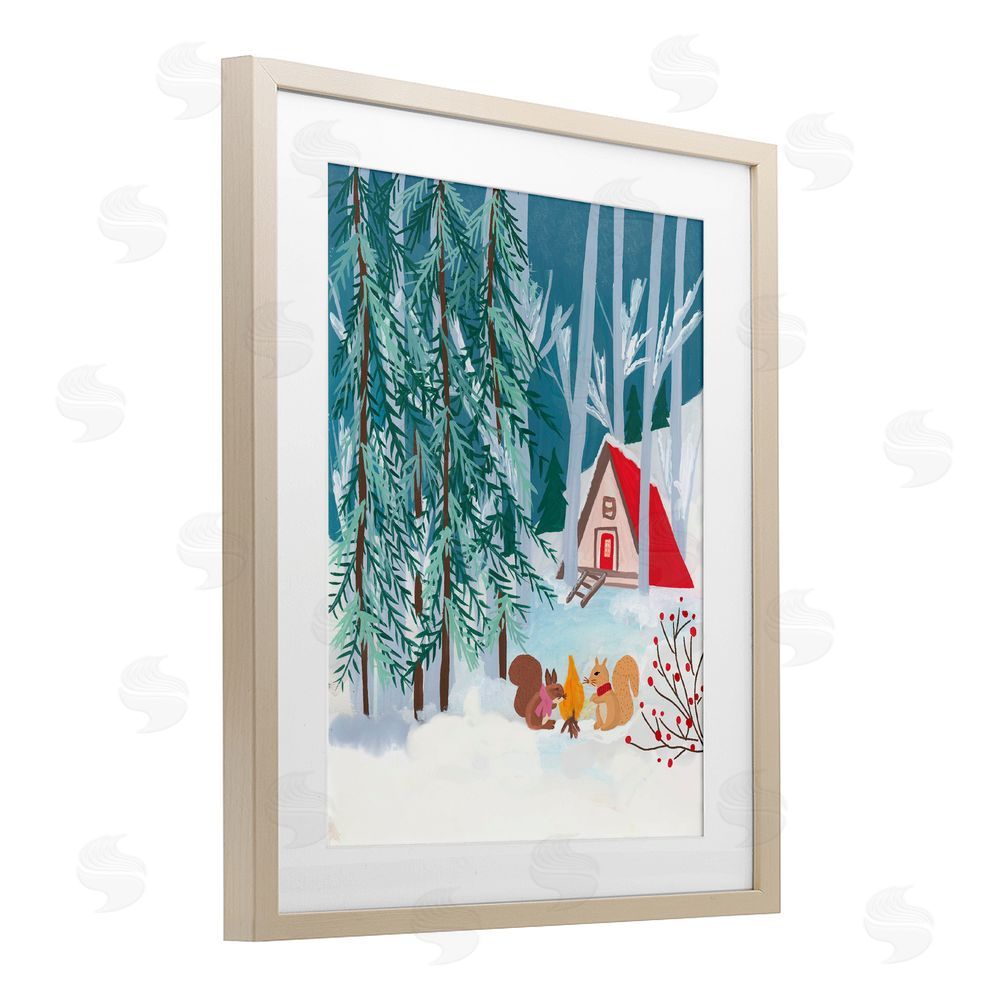 Nabeela Rumi Woodland Creatures Winter Campfire Birch Framed Print Under Glass Art