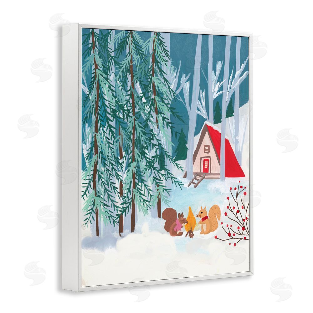 Nabeela Rumi Woodland Creatures Winter Campfire White Frame Giclee Art Print
