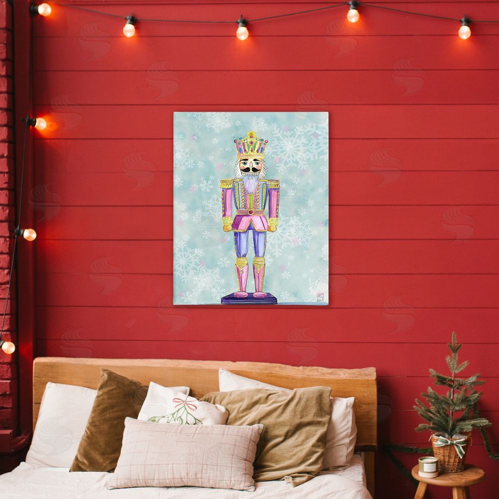 Sara Culpepper Pastel Nutcracker on Snowflakes Printed Wall Art in Room