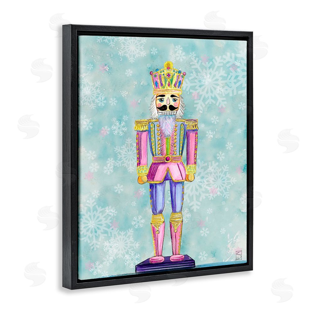 Sara Culpepper Pastel Nutcracker on Snowflakes Black Floating Frame Canvas Wall Art Print
