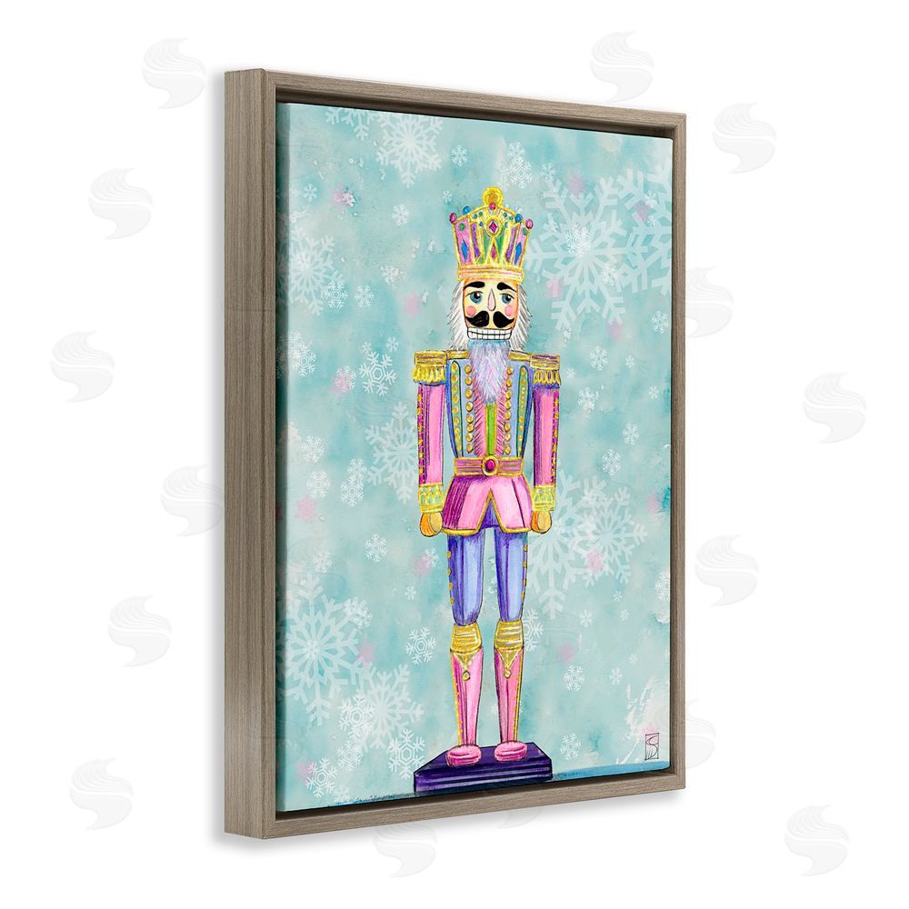 Sara Culpepper Pastel Nutcracker on Snowflakes Brown Floating Frame Canvas Art Print