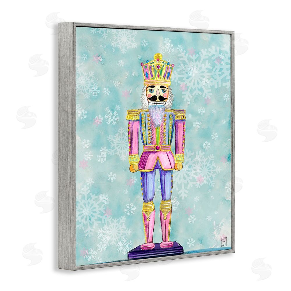 Sara Culpepper Pastel Nutcracker on Snowflakes Gray Framed Giclee Art Print