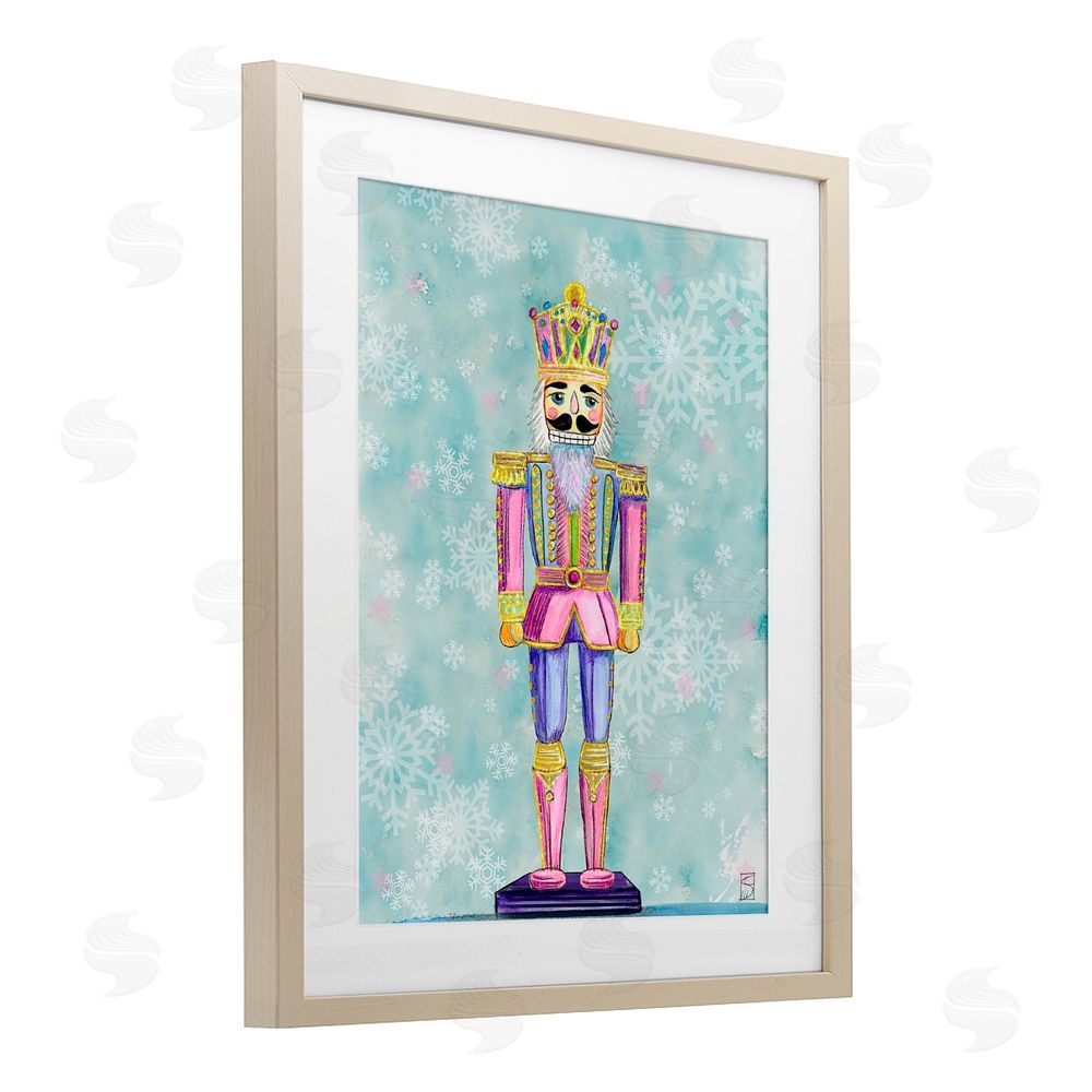 Sara Culpepper Pastel Nutcracker on Snowflakes Birch Framed Print Under Glass Art