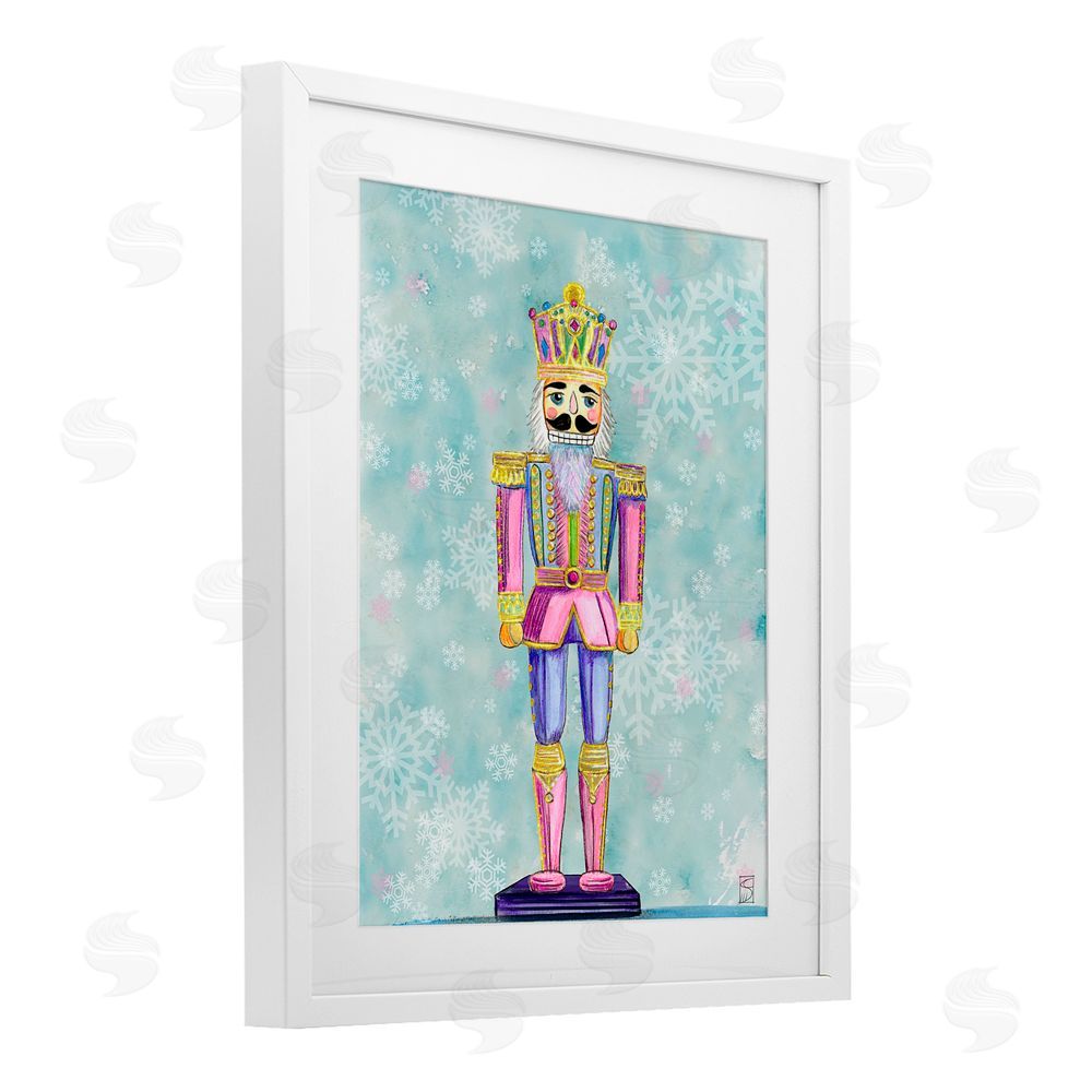 Sara Culpepper Pastel Nutcracker on Snowflakes White Framed Print Under Glass Art