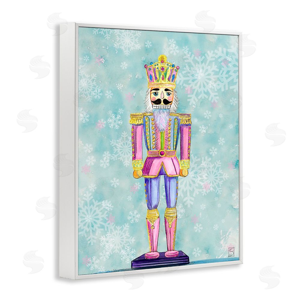 Sara Culpepper Pastel Nutcracker on Snowflakes White Frame Giclee Art Print