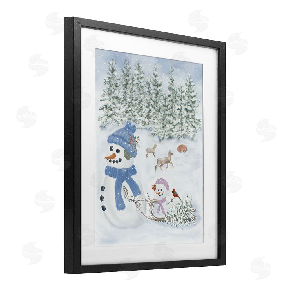 Leslie Hermosa Fun In The Snow Baby Snowman Black Framed Print Under Glass Art