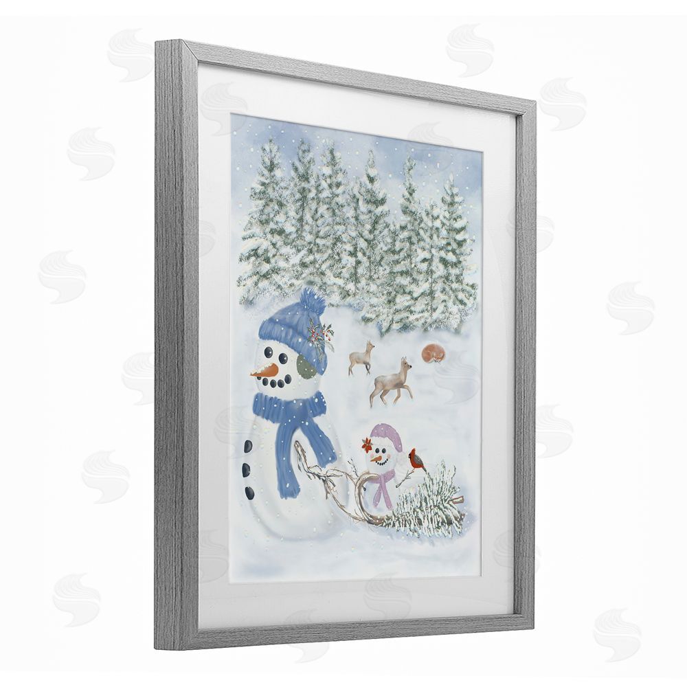 Leslie Hermosa Fun In The Snow Baby Snowman Gray Framed Print Under Glass Art
