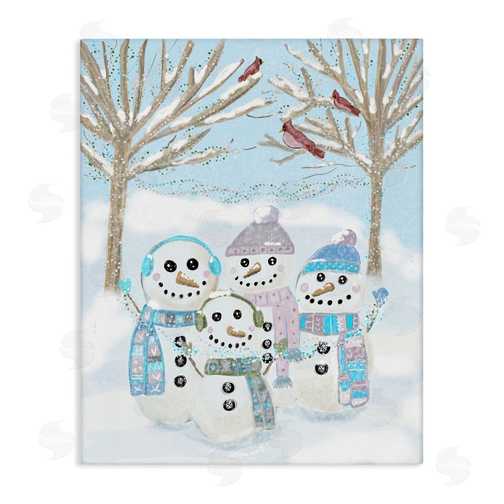 Kristal Clifford Happy Snowman Family Canvas Wall Art Print
