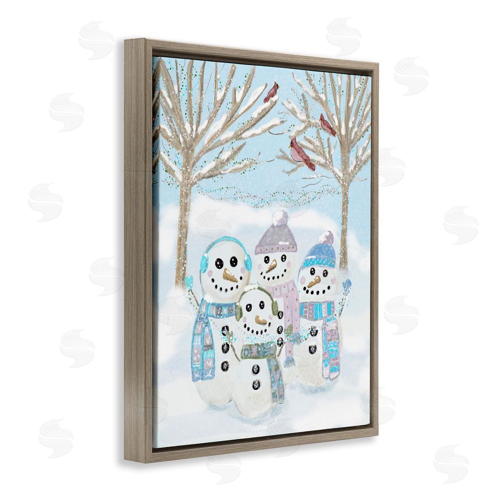 Kristal Clifford Happy Snowman Family Brown Floating Frame Canvas Art Print