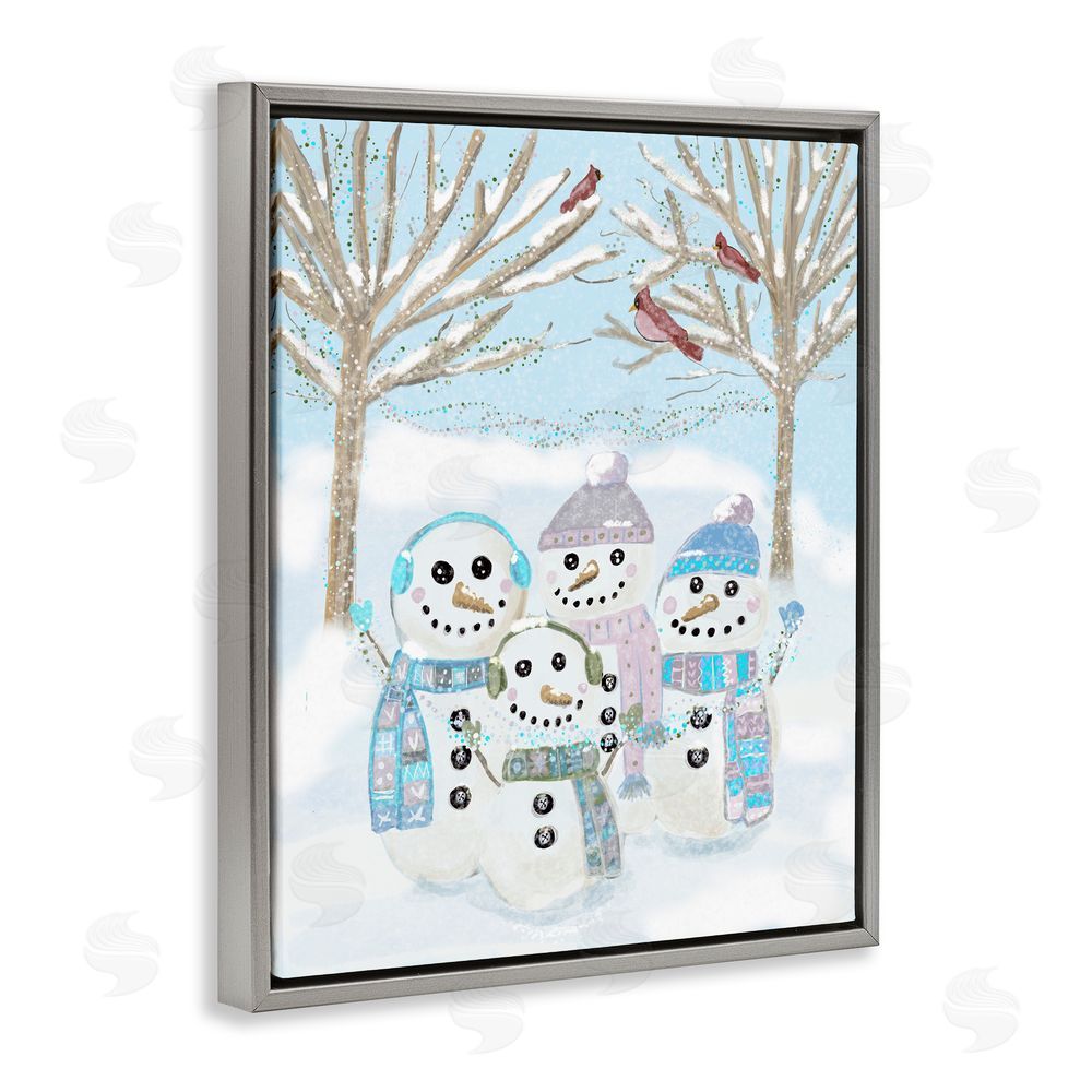Kristal Clifford Happy Snowman Family Gray Floating Frame Canvas Art Print