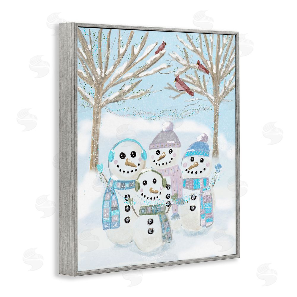 Kristal Clifford Happy Snowman Family Gray Framed Giclee Art Print