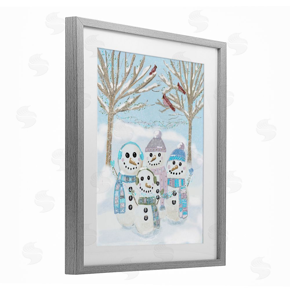 Kristal Clifford Happy Snowman Family Gray Framed Print Under Glass Art