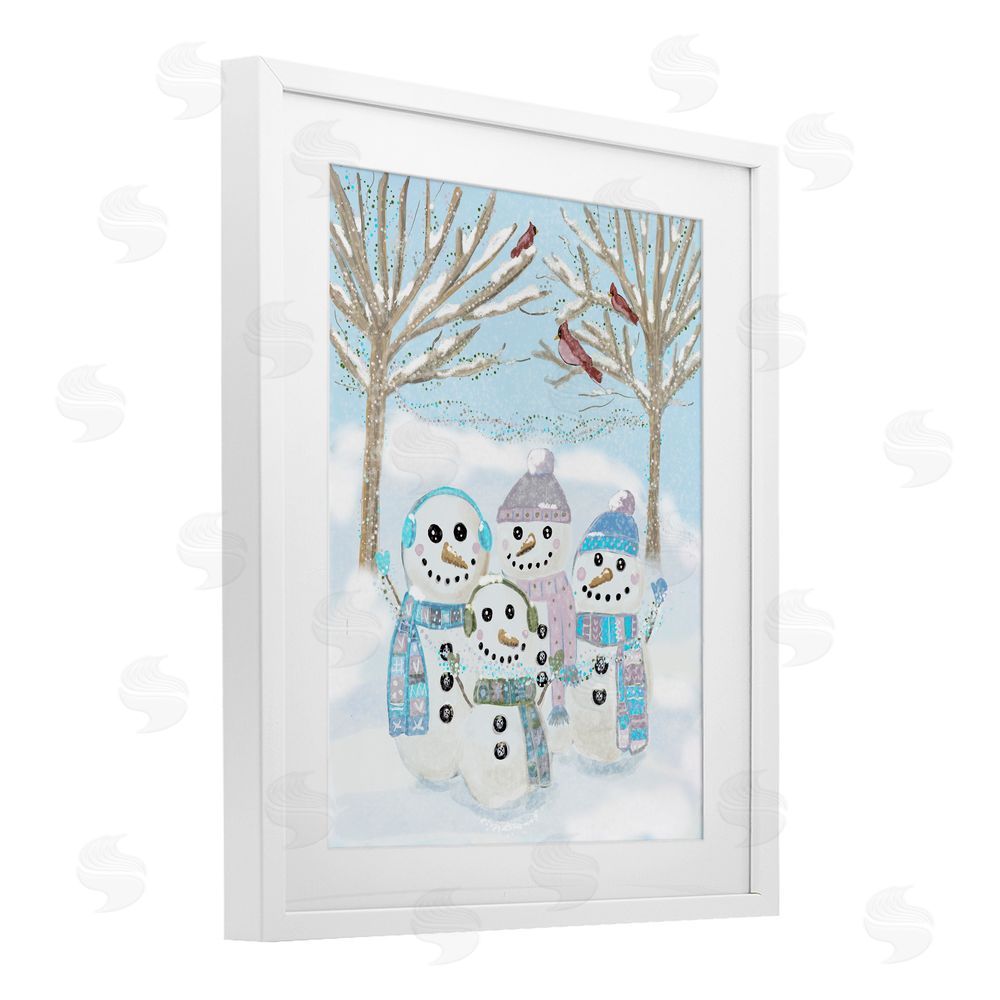 Kristal Clifford Happy Snowman Family White Framed Print Under Glass Art