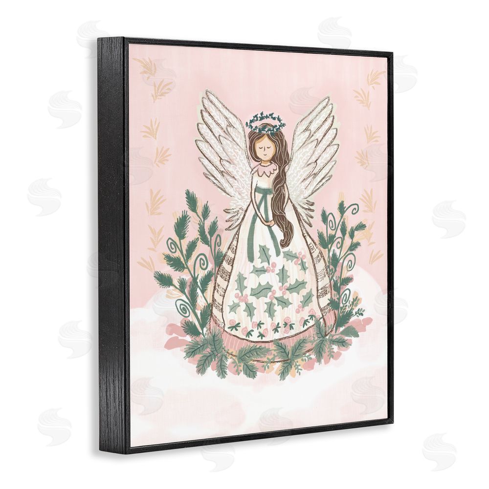 Connie Summers Christmas Angel with Botanicals Black Framed Giclee Art Print