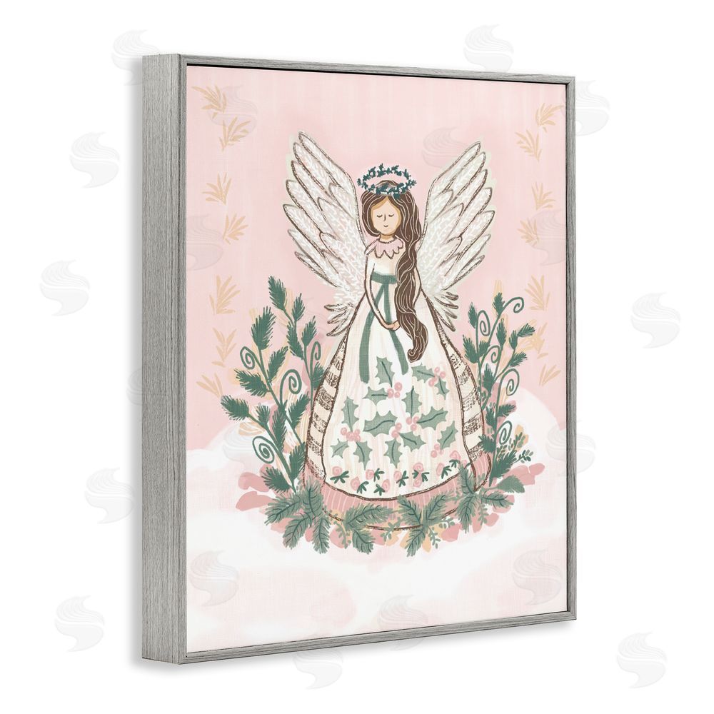Connie Summers Christmas Angel with Botanicals Gray Framed Giclee Art Print